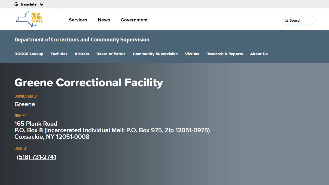 Greene Correctional Facility | Department of Corrections and Community ...